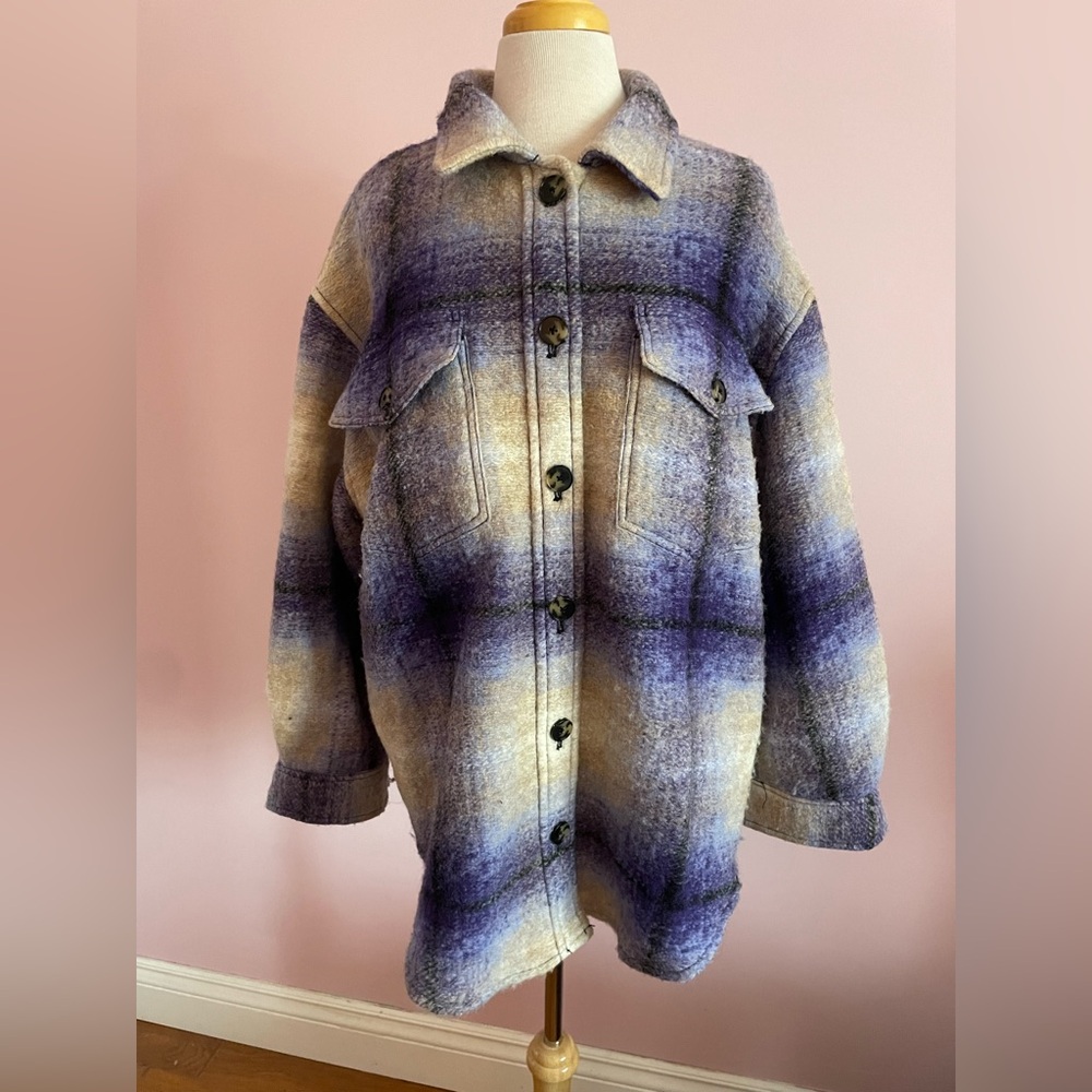 Wilfred Free Ganna Jacket Purple and Cream Plaid Utility Jacket
